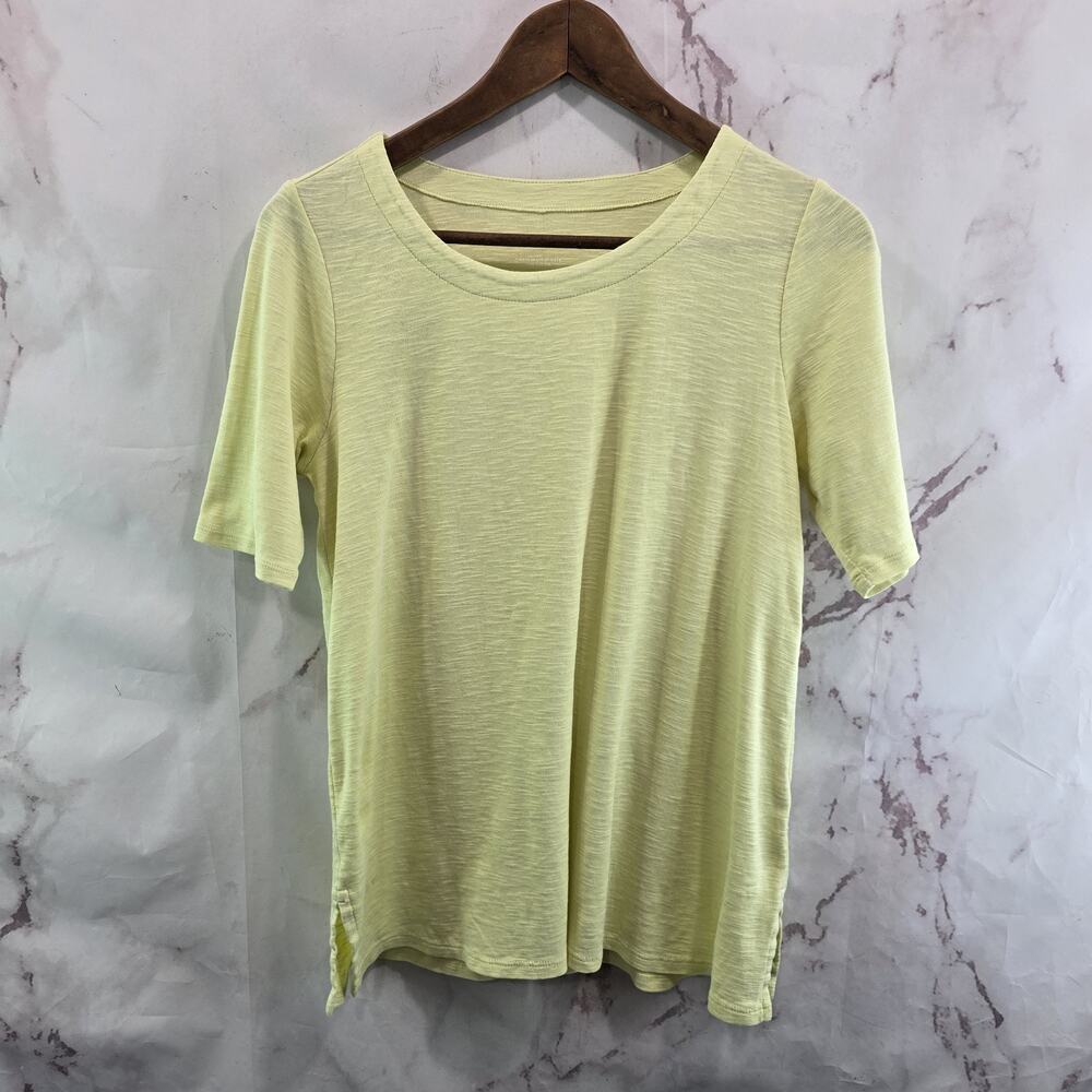 J Jill T Shirt Womens XS Yellow Pima Slub Scoop Side Slit Tee Neon Short Sleeve